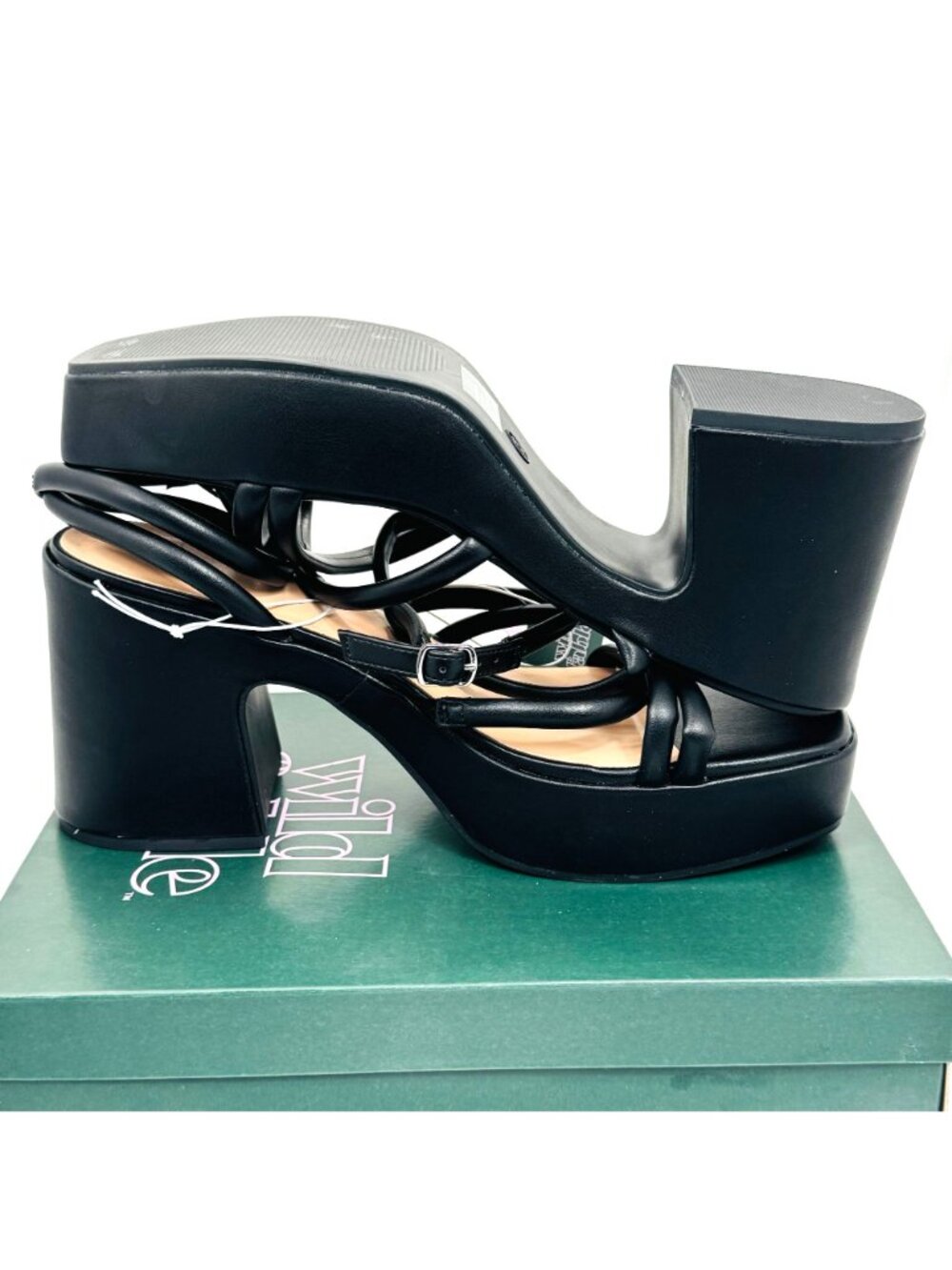 Wild Fable Womens Heels Size 13 Black Astro Memory Foam Strappy Platform 4" NWB - Picture 7 of 10